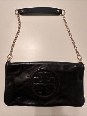Tory Burch Black Leather Shoulder Bag with Gold Chain Strap
